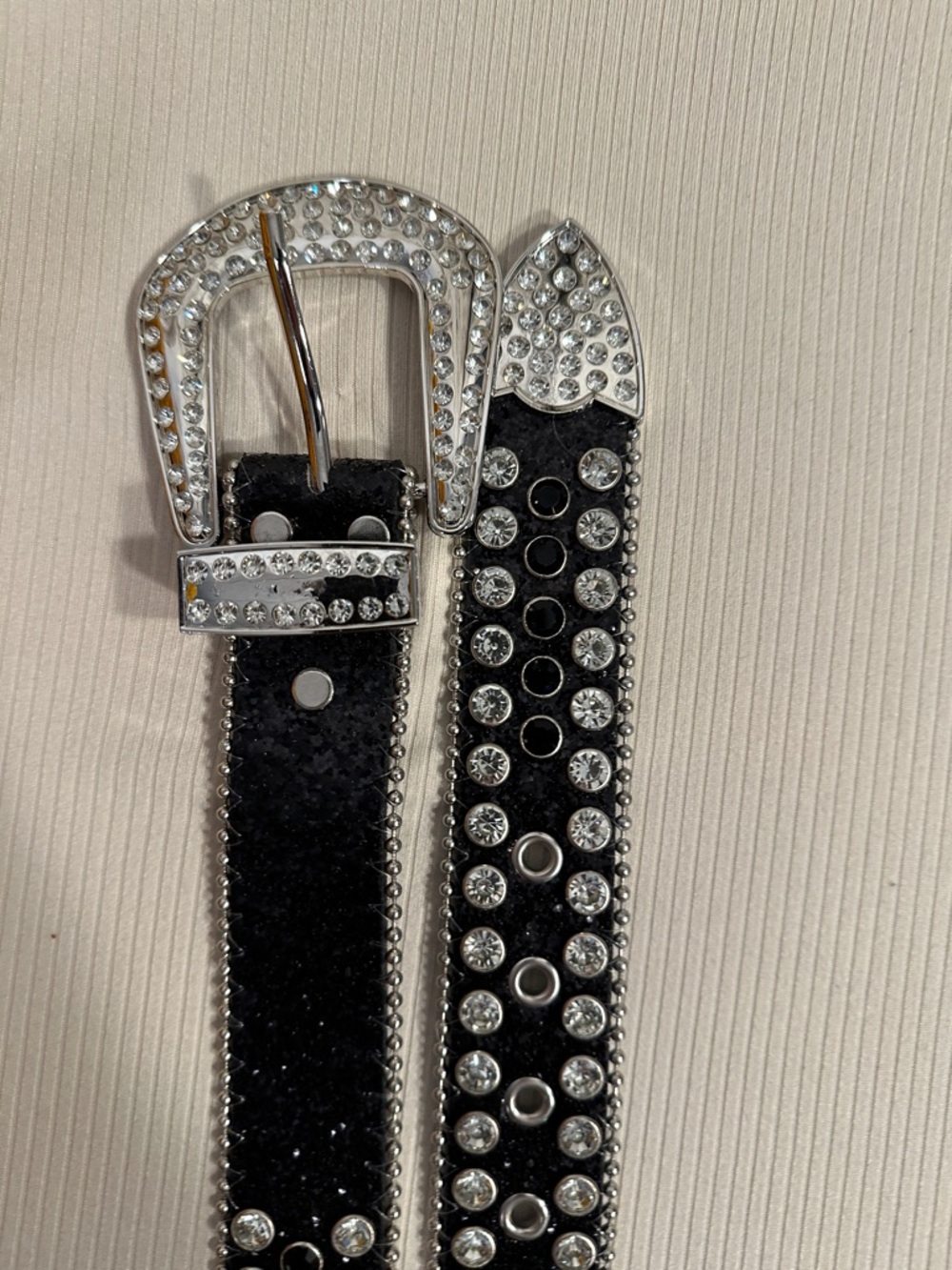 Rhinestone Studded Women's Western Fashion Belt - Black - Picture 6 of 7